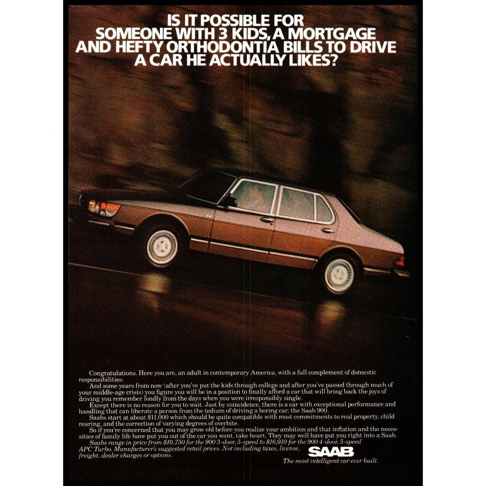 1984 Saab 900 4 Door Sedan Vintage Print Ad Hillside Road Wall Art Photo
